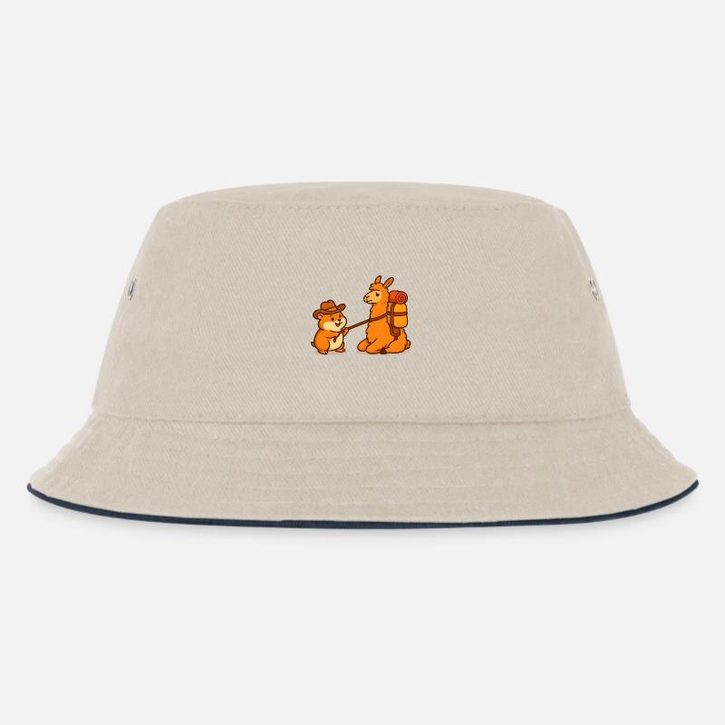 Widerspenstiges sitzendes Lama - Kinder Bucket Hat - Natur/Navy