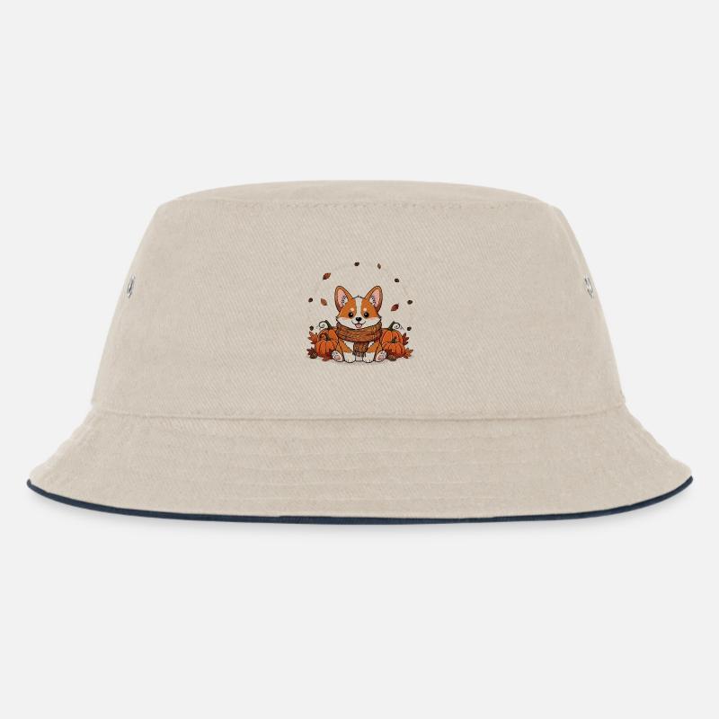 Mignon corgi d’automne avec décor de citrouille - Bob Enfant - blanc cassé/bleu marine