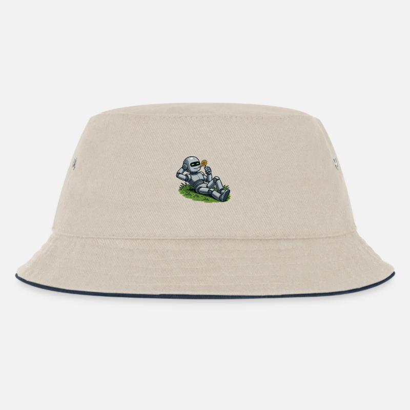 Roboter mit Blume auf einen Rasen - Kinder Bucket Hat - Natur/Navy