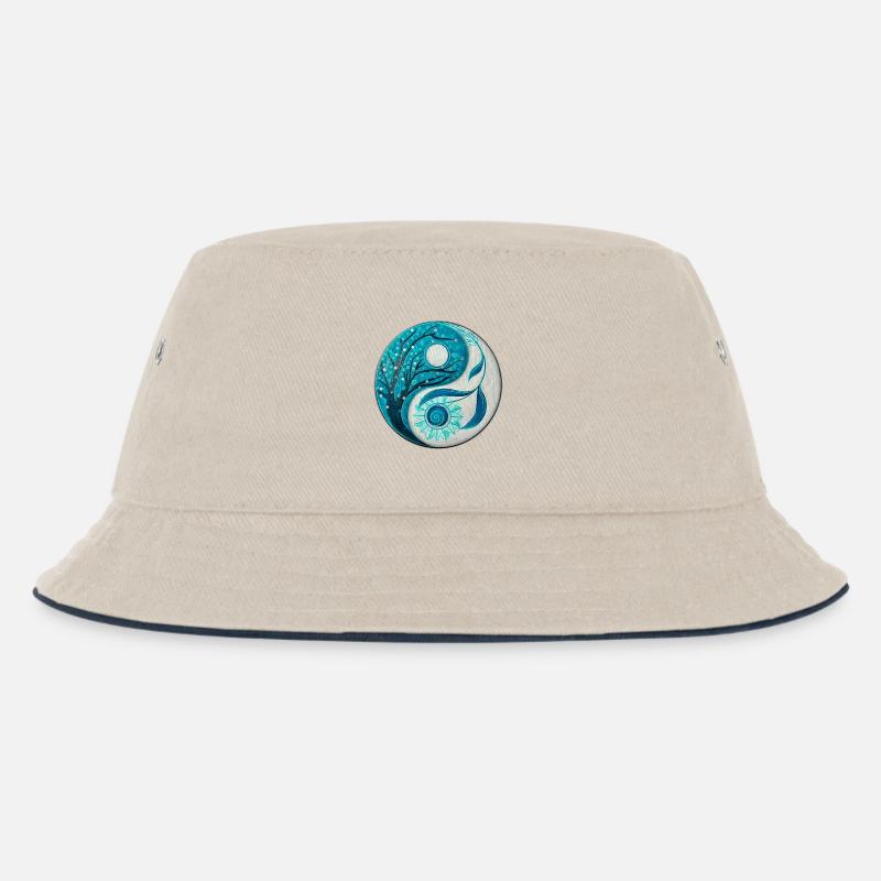 Yin Yang mit Baum und Spirale - Kinder Bucket Hat - Natur/Navy