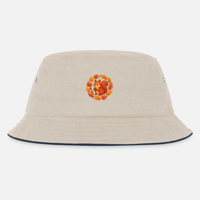Herbstliches Eichhörnchen im Laubkranz - Kinder Bucket Hat - Natur/Navy