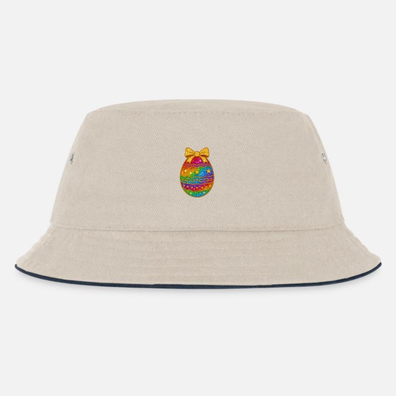 Regenbogen Glitzer-Ei mit Schleife - Kinder Bucket Hat - Natur/Navy