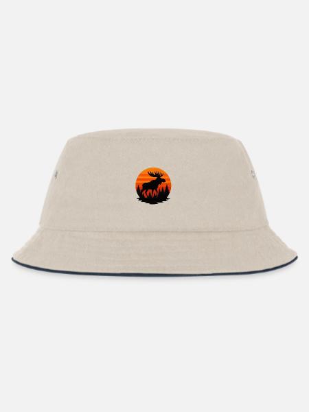 Sonnenuntergang Elch in Waldsilhouette - Kinder Bucket Hat - Natur/Navy