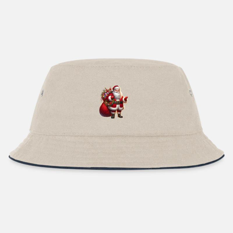 Weihnachtsmann mit Geschenksäckchen - Kinder Bucket Hat - Natur/Navy