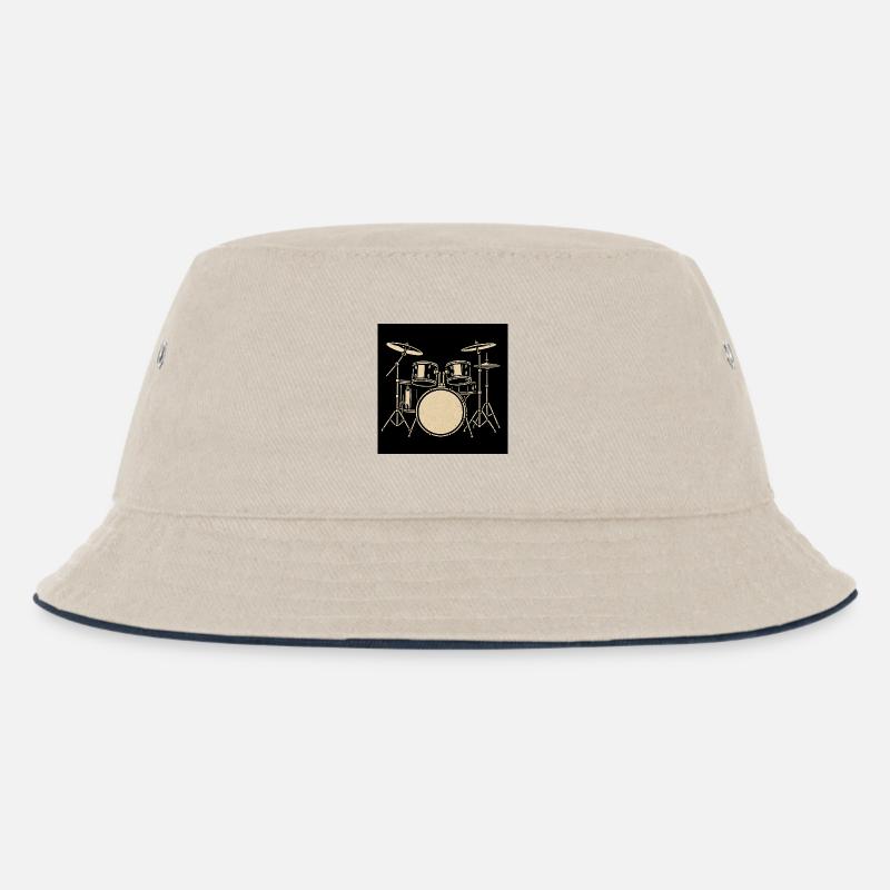 Black Silver Drumset Illustration - Kids’ Bucket Hat - ecru/navy