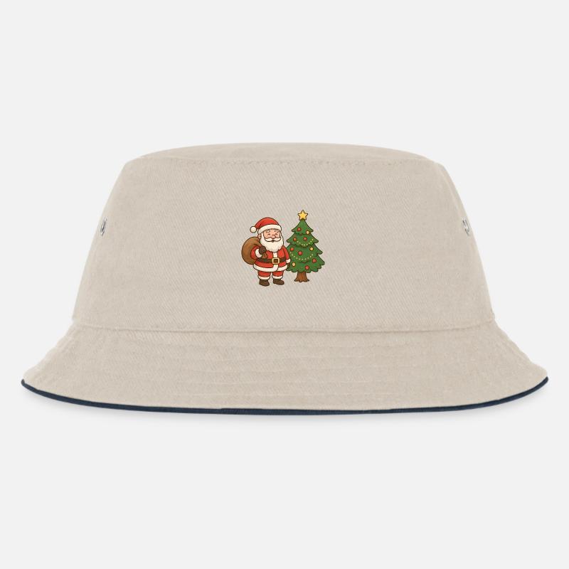 Weihnachtsmann mit Tannenbaum Illustration - Kinder Bucket Hat - Natur/Navy