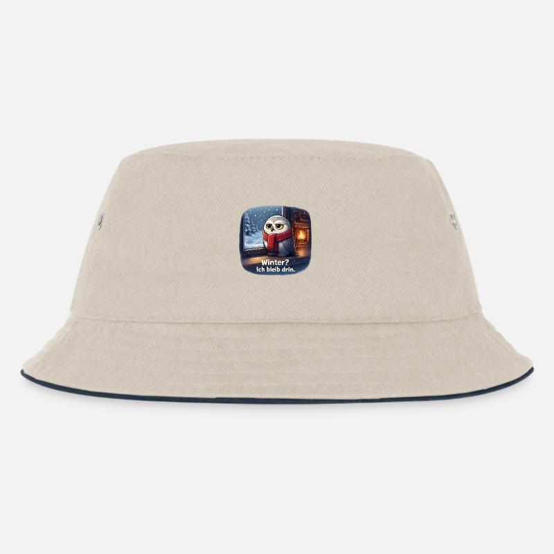 Winter Eule: Ich bleib drin - Kinder Bucket Hat - Natur/Navy