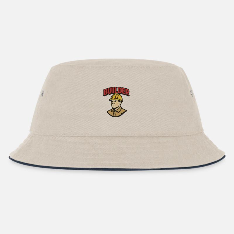 Logo rétro d’ouvrier du bâtiment avec casque - Bob Enfant - blanc cassé/bleu marine