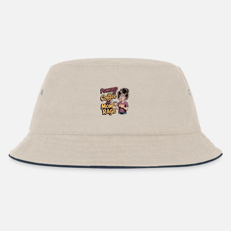 Powered by Coffee and Mom Rage – Muttertagsgeschenk - Kinder Bucket Hat - Natur/Navy