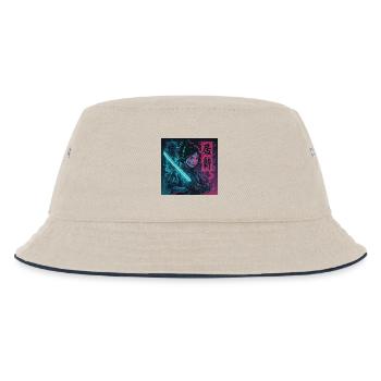 Cyber Samurai Girl Harajuku Y2K Anime Streetwear - Kinder Bucket Hat - Natur/Navy - Vorne