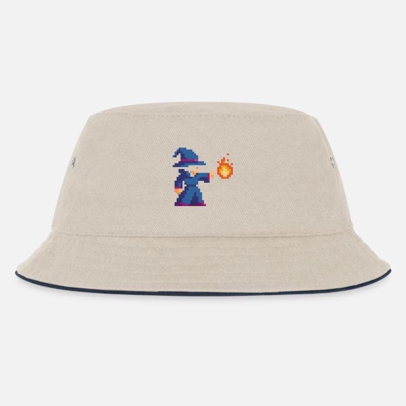 Pixel Wizard und Feuer - Kinder Bucket Hat - Natur/Navy