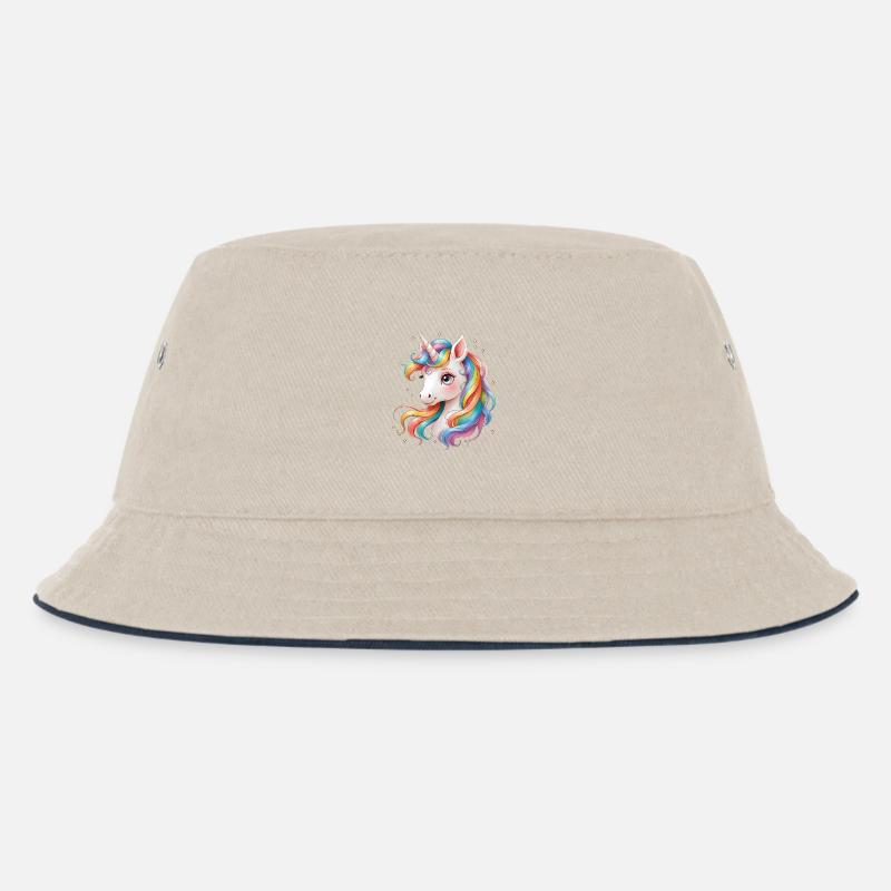Regenbogen Einhorn - Cute Rainbow Unicorn - Kinder Bucket Hat - Natur/Navy