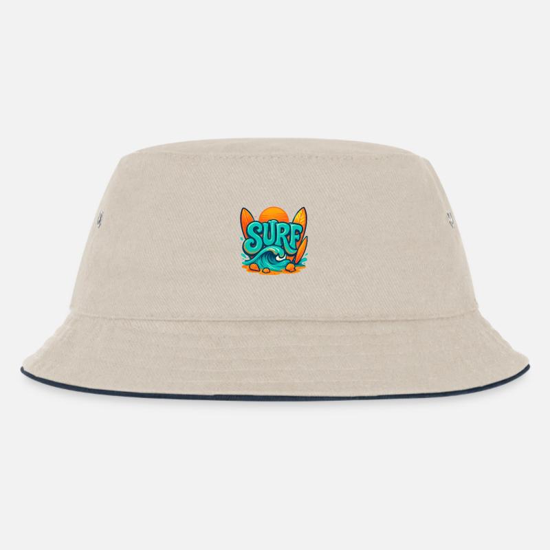 Sunset Surf Wortkunst - Kinder Bucket Hat - Natur/Navy