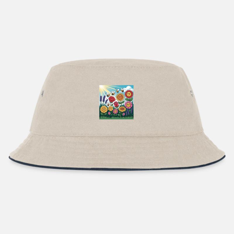 Sonnenblumengarten mit Biene - Kinder Bucket Hat - Natur/Navy