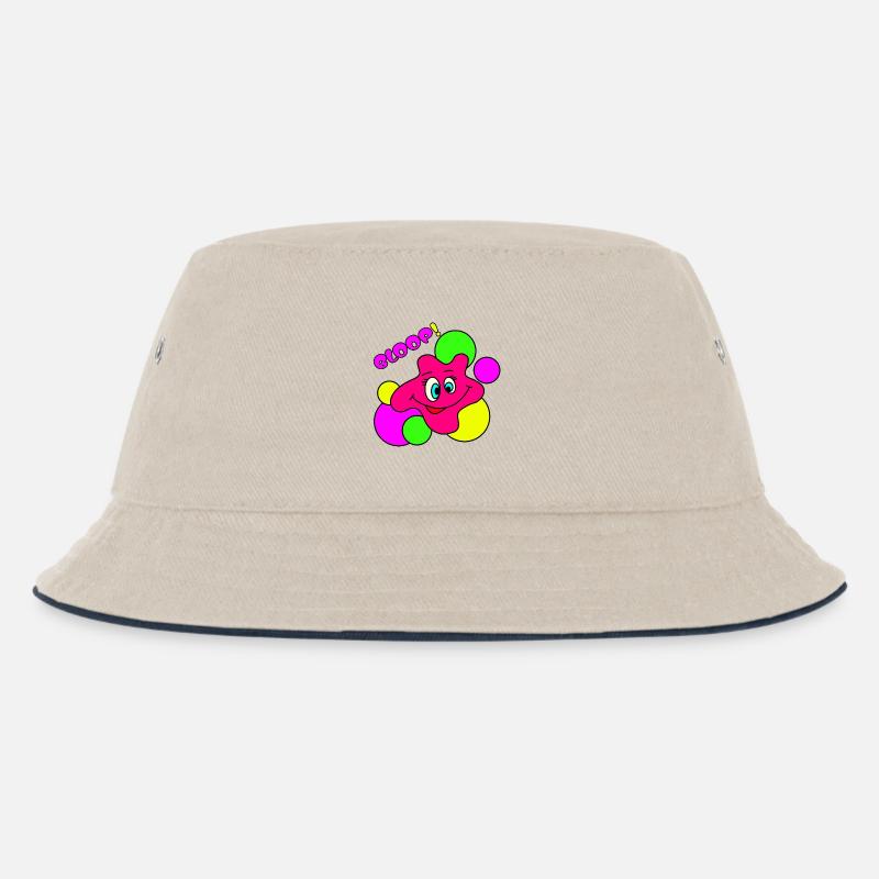 BLOOP! Funny Neon Pop Art Blobs Character - Kids’ Bucket Hat - ecru/navy