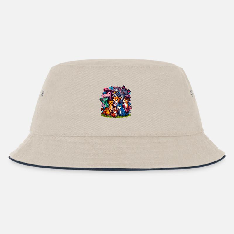 Cartoonfarben der Tiergruppe - Kinder Bucket Hat - Natur/Navy