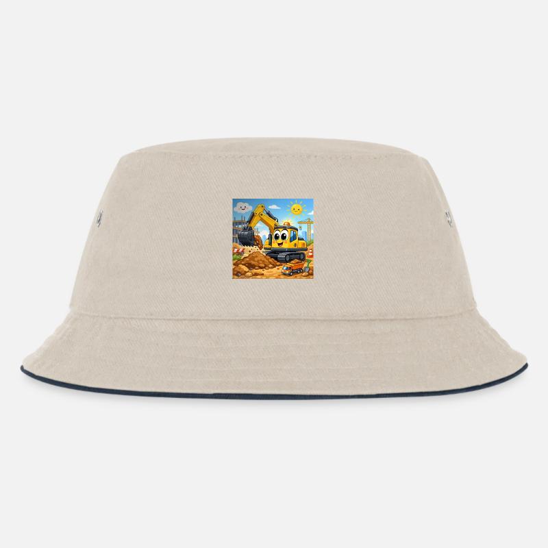 Fröhlicher Baubagger - Kinder Bucket Hat - Natur/Navy
