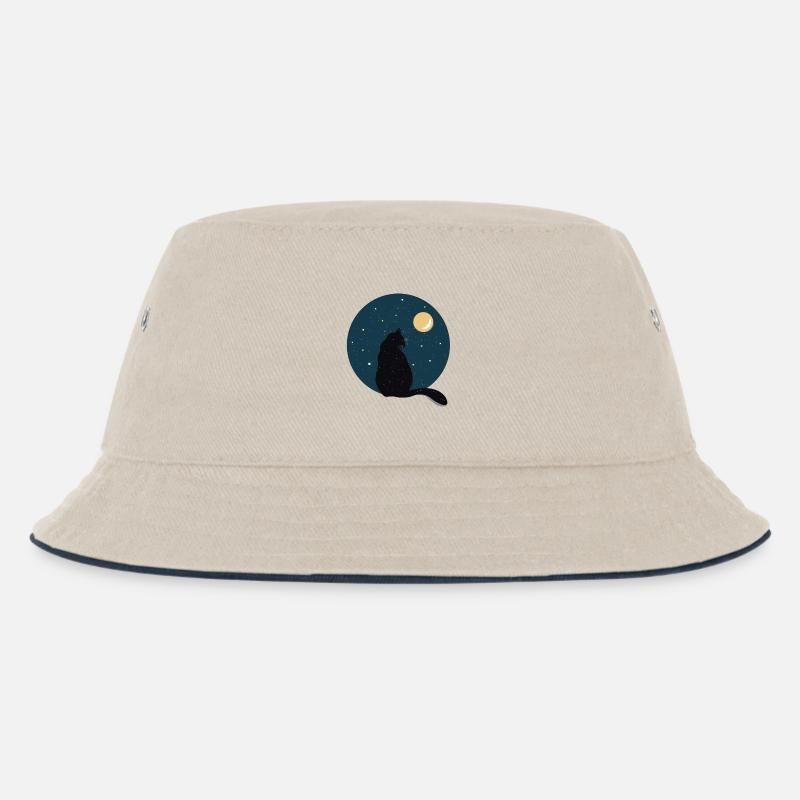 Chat noir devant la lune. - Bob Enfant - blanc cassé/bleu marine