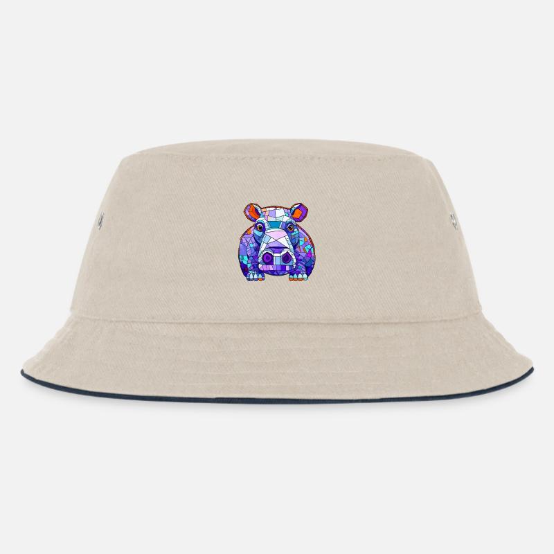 Nilpferd Hippo - Kinder Bucket Hat - Natur/Navy