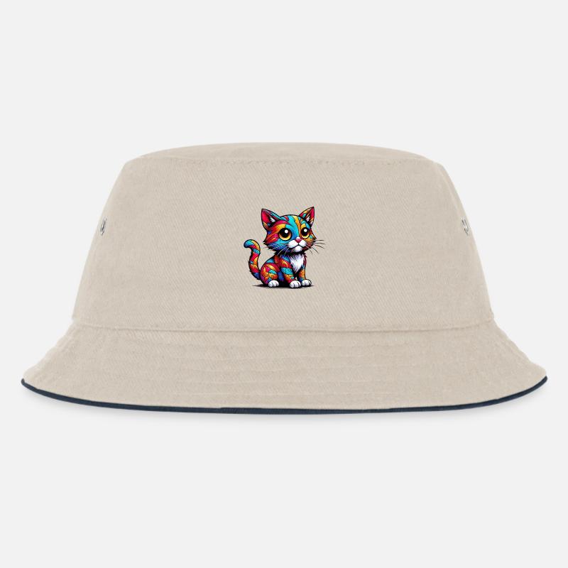 Katze - Kinder Bucket Hat - Natur/Navy