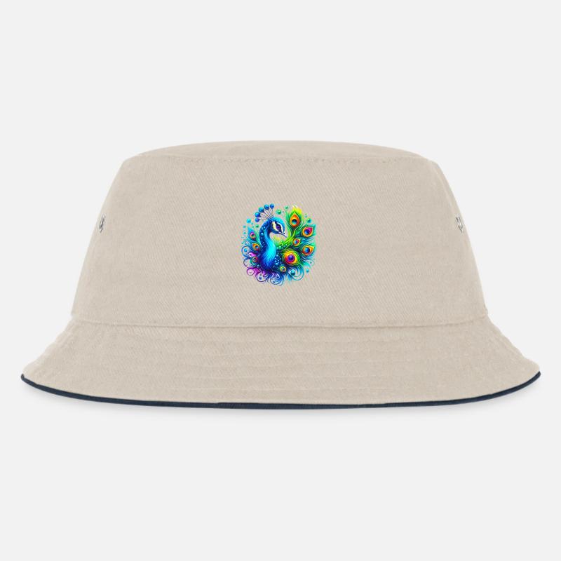 Pfau - Kinder Bucket Hat - Natur/Navy