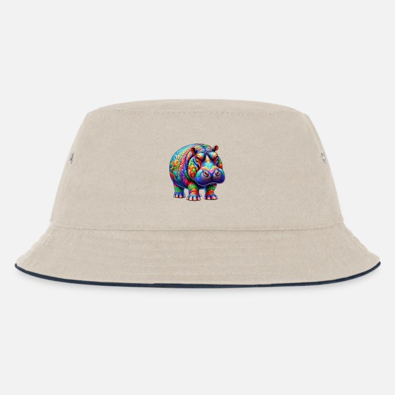 Nilpferd - Kinder Bucket Hat - Natur/Navy
