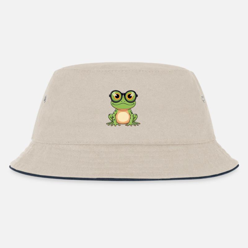 Frosch mit Brille - Kinder Bucket Hat - Natur/Navy