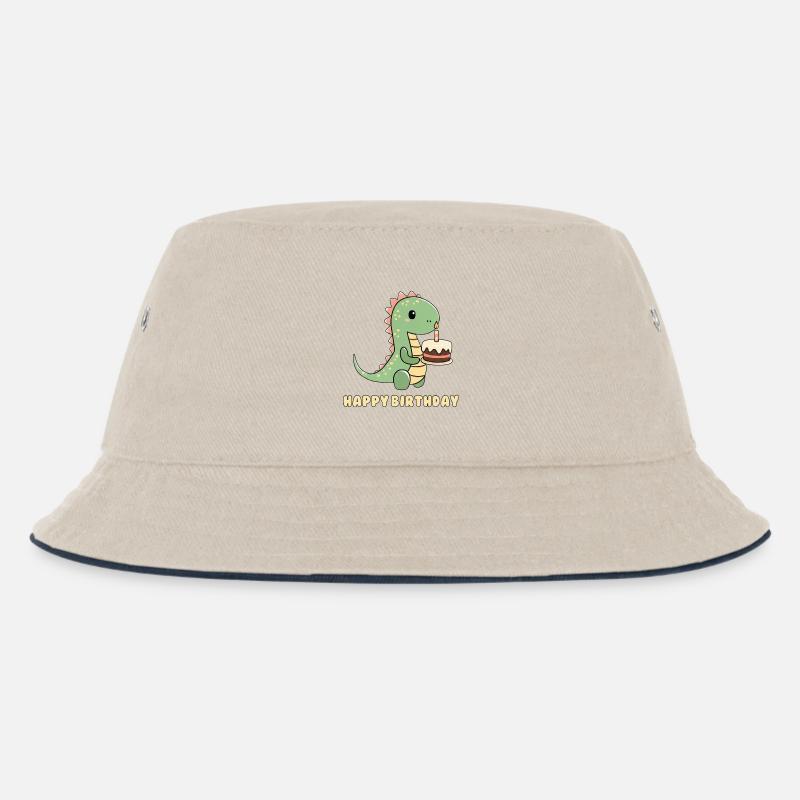 Dino mit einer Geburtstagstorte  - Kinder Bucket Hat - Natur/Navy