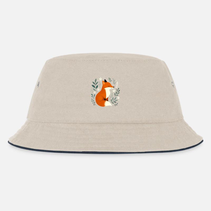 Fuchs mit Blumen - Kinder Bucket Hat - Natur/Navy
