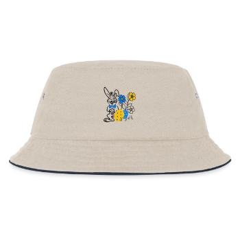 Hase mit Ostereier und Blumen - Kinder Bucket Hat - Natur/Navy - Vorne