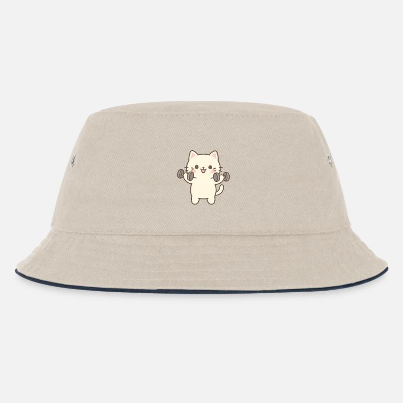 Kätzchen beim Krafttraining - Kinder Bucket Hat - Natur/Navy