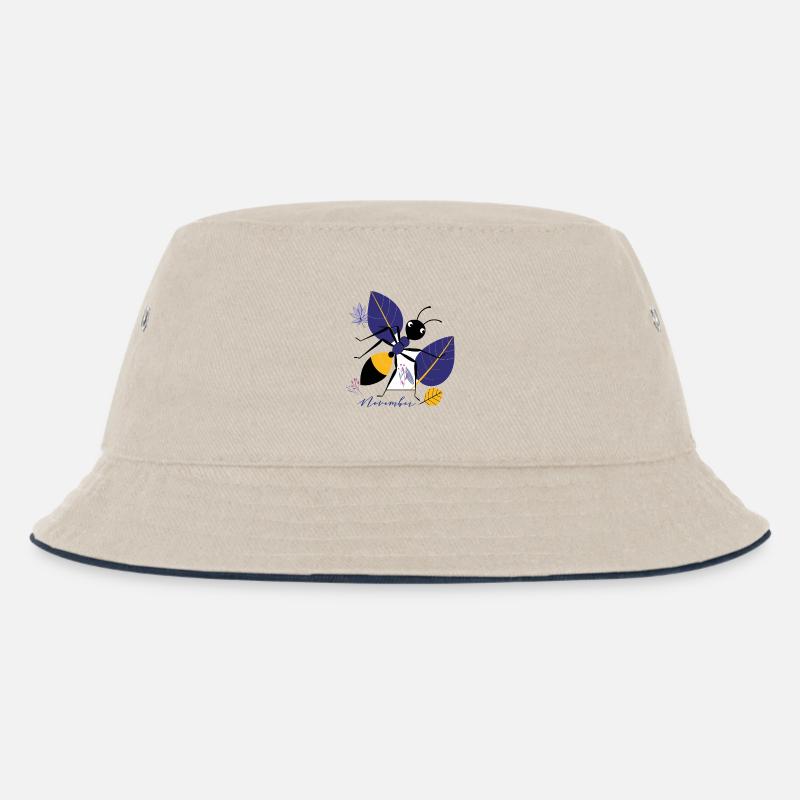 November Vogel mit Blättern im Herbst - Kinder Bucket Hat - Natur/Navy