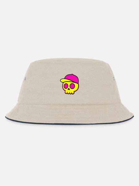 Neon Skull Cap Design - Kinder Bucket Hat - Natur/Navy