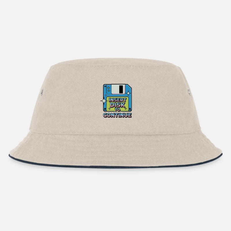 Y2K Retro – Insert Disk to Continue - Kinder Bucket Hat - Natur/Navy