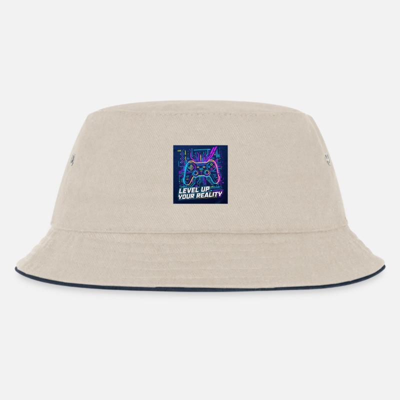Level Up Your Reality Neon Controller - Kinder Bucket Hat - Natur/Navy