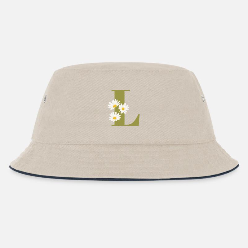 Buchstabe l Grüne Gänseblümchen - Kinder Bucket Hat - Natur/Navy