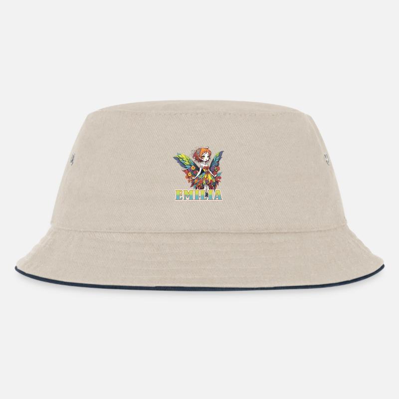 Emilia - Mädchenname - Fee  - Kinder Bucket Hat - Natur/Navy