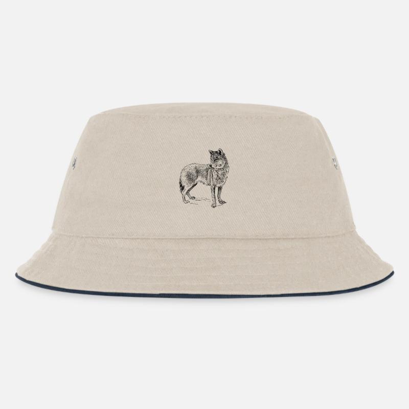 Wolf - Kinder Bucket Hat - Natur/Navy