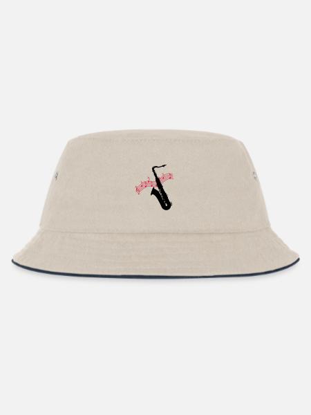 Saxofon / Noten - Kinder Bucket Hat - Natur/Navy
