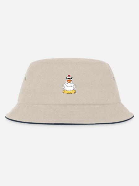 Hühner Huhn Hahn Hühnerbauer Hühnerstall - Kinder Bucket Hat - Natur/Navy