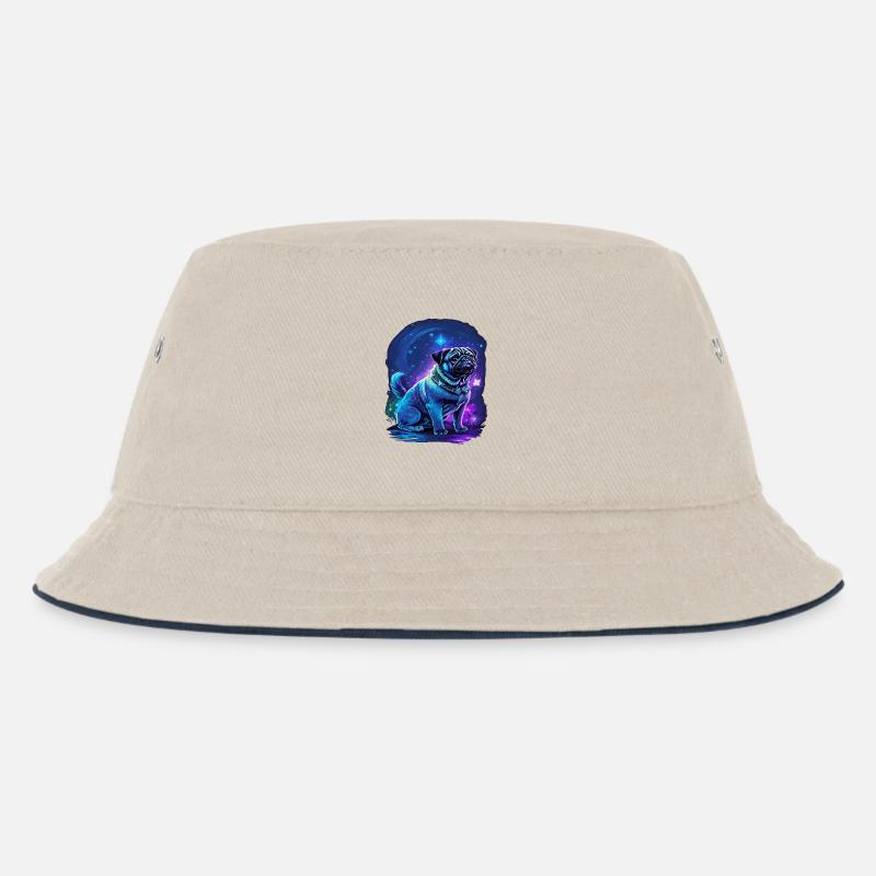Mops Hund in Neonfarben - Kinder Bucket Hat - Natur/Navy
