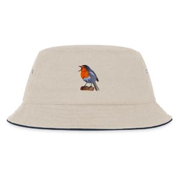 Robin Bird Illustration on Textile - Kids’ Bucket Hat - ecru/navy - Front