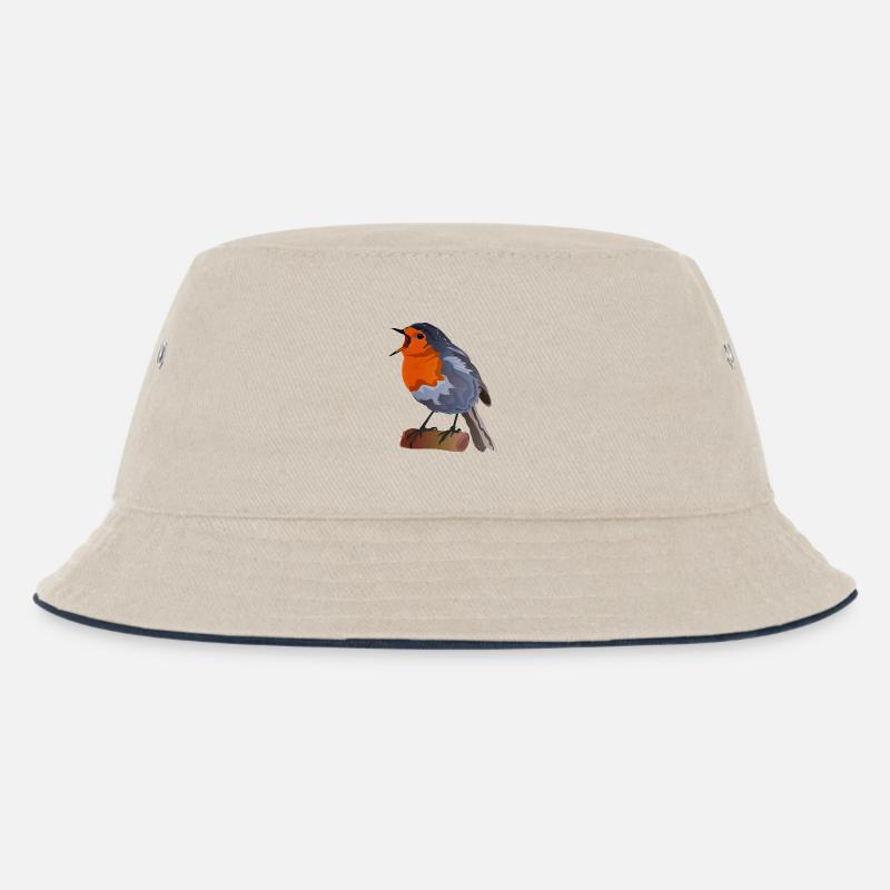Robin Bird Illustration über Textil - Kinder Bucket Hat - Natur/Navy