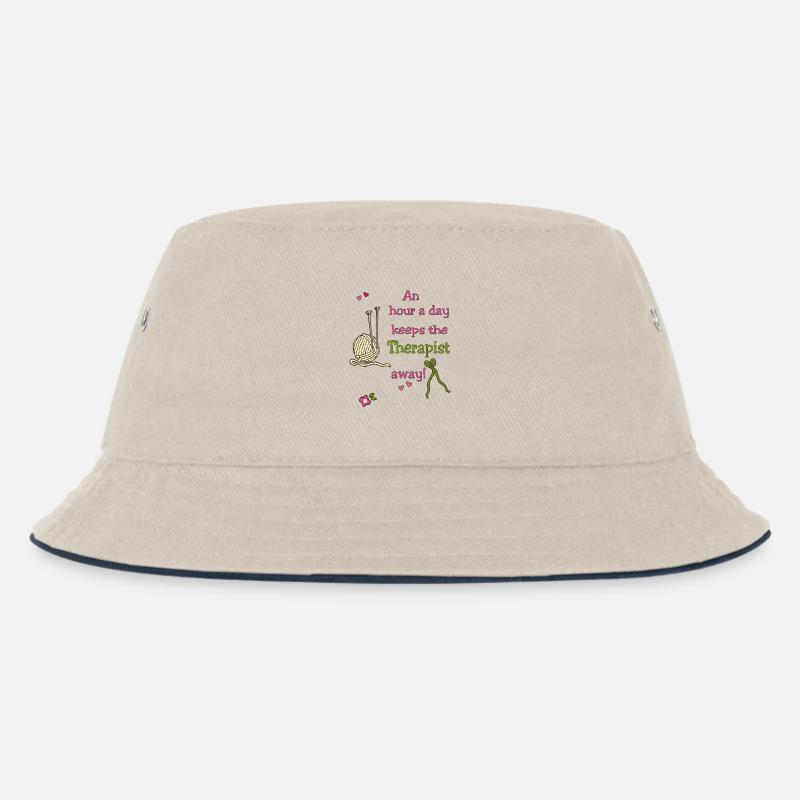 Stricken, Handarbeit - Kinder Bucket Hat - Natur/Navy