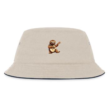 Chill Sloth with Acoustic Guitar - - Kids’ Bucket Hat - ecru/navy - Front