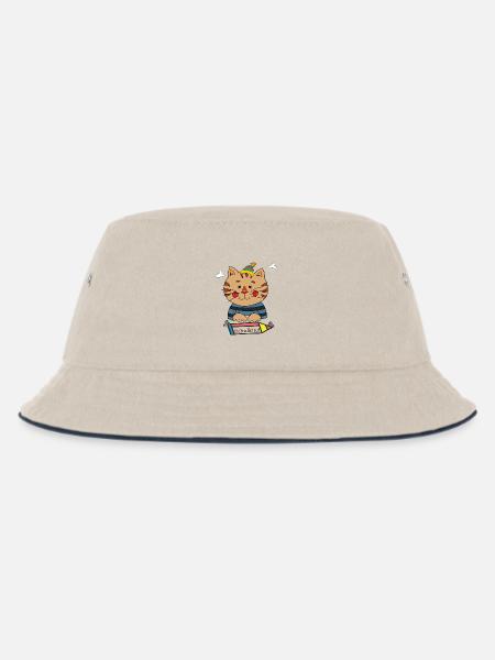 Schulkind Katze - Kinder Bucket Hat - Natur/Navy