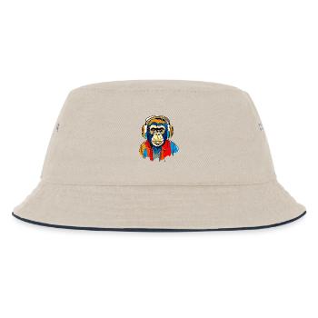 Affe mit Kopfhörern - Kinder Bucket Hat - Natur/Navy - Vorne