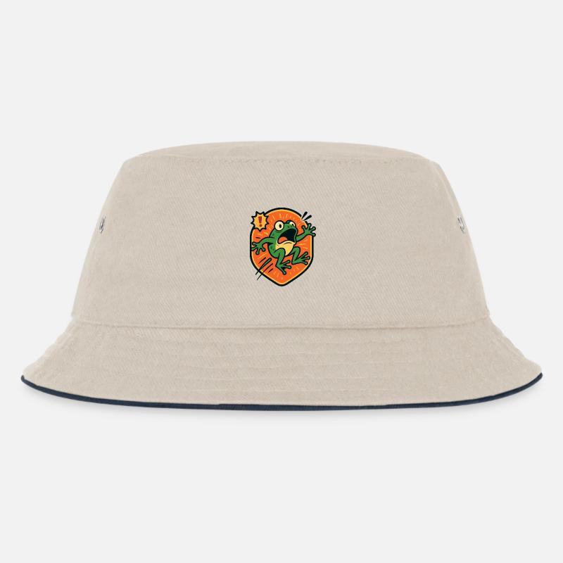 Panic Frog badge - Kids’ Bucket Hat - ecru/navy