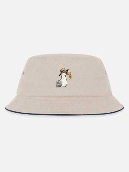 Karikaturer Seemöwe mit Sommerhut - Kinder Bucket Hat - Natur/Navy