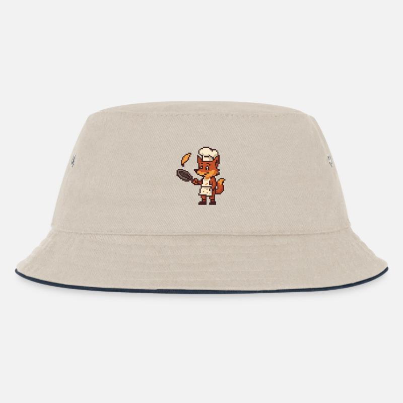 Pixelated Kitchen Chef Fox - Kids’ Bucket Hat - ecru/navy